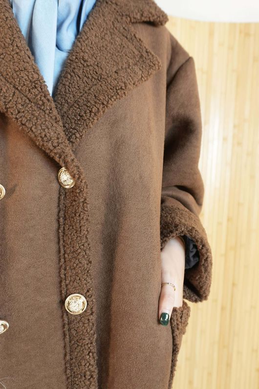Aviator Oversized Shearling Jacket Chocolate /15=
